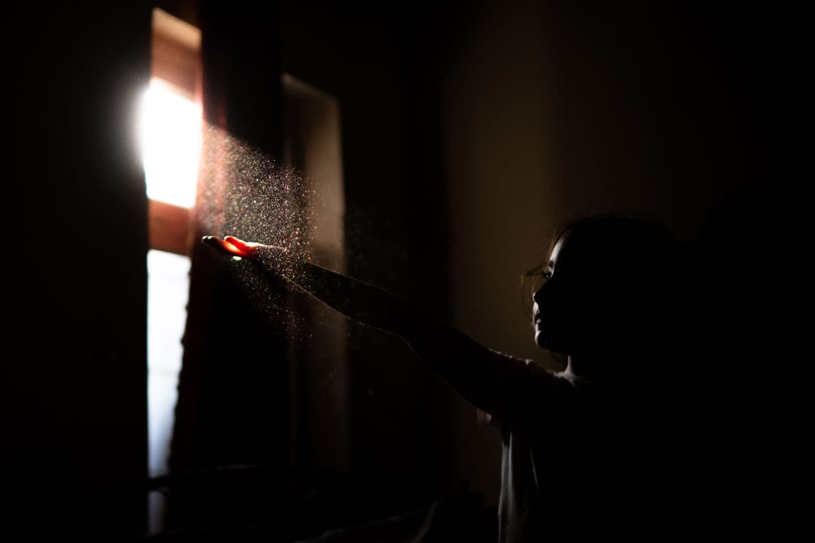 Dust particles caught in a beam of sunlight