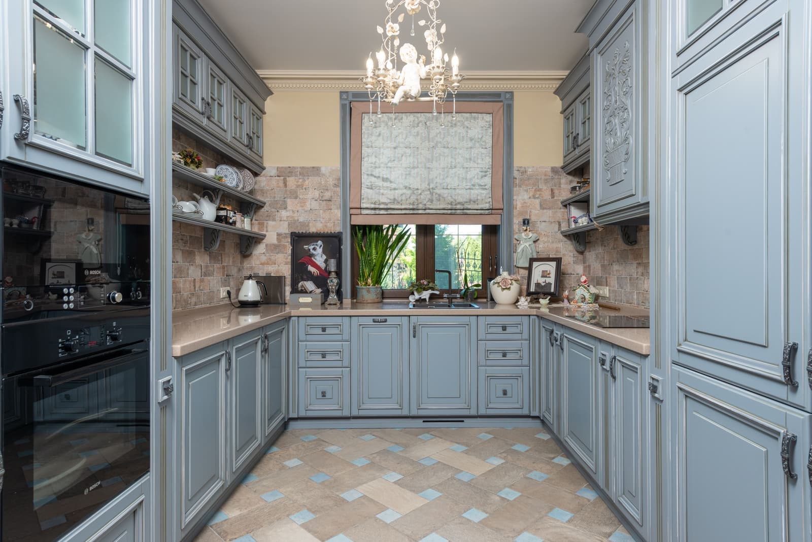 A tiled kitchen floor