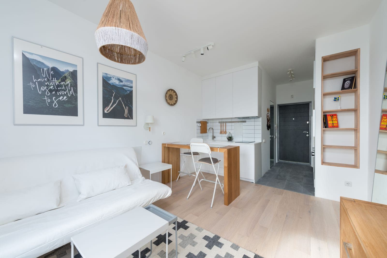 A small apartment living room in daylight